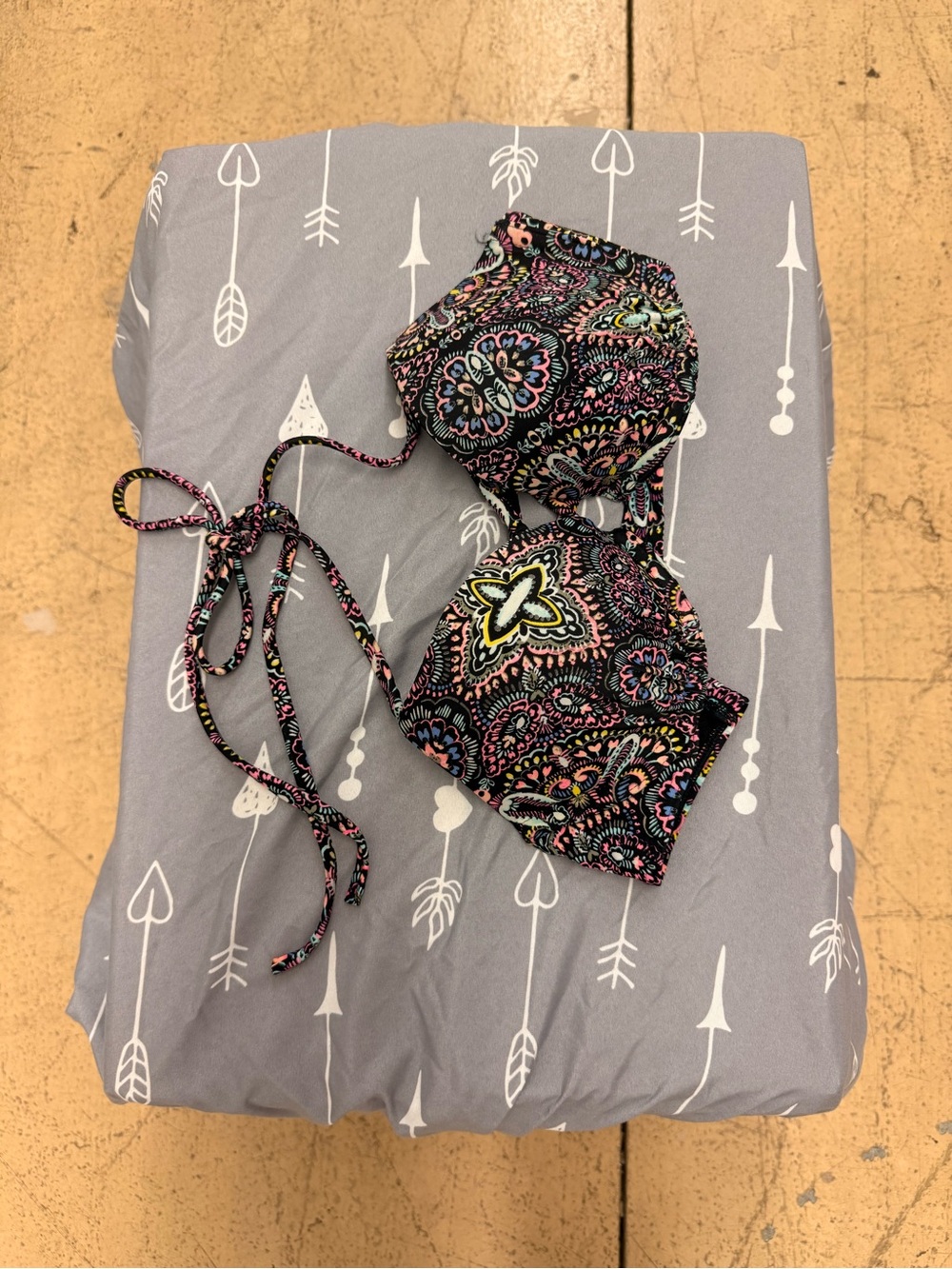 Hollister Black Bikini Top with Pink and Aqua Trim